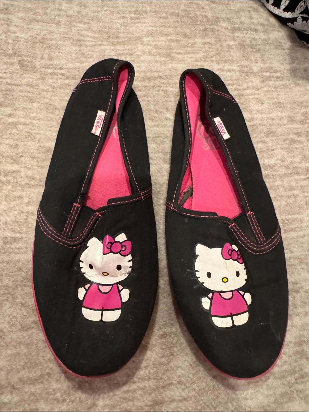 Vans Sanrio Black and Pink Hello Kitty Slip-On Shoes